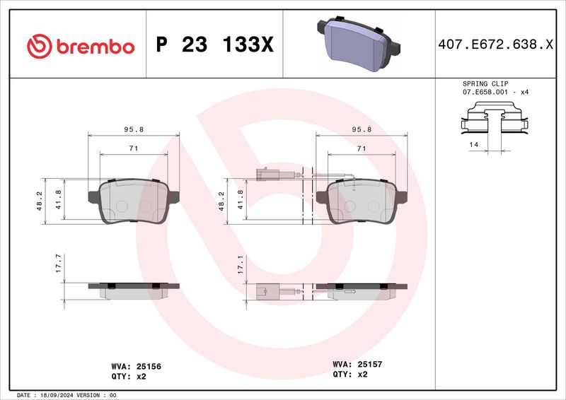Piduriklotsi komplekt, ketaspidur, BREMBO P 23 133X