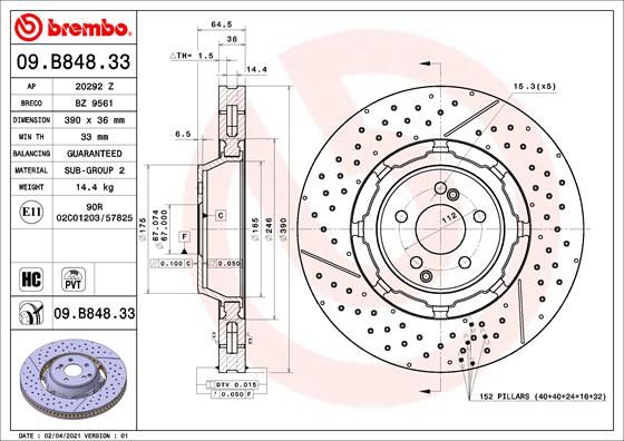 Гальмівний диск, Brembo 09.B848.33