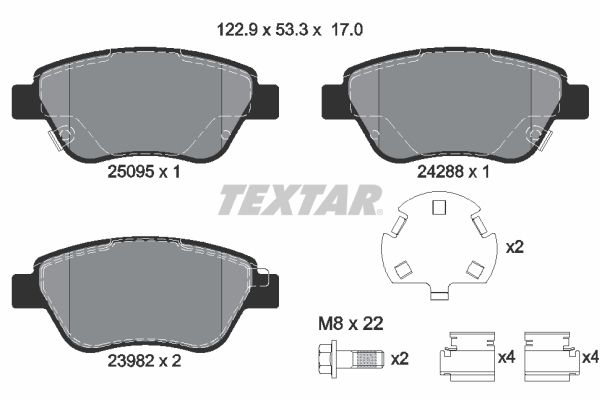 Комплект гальмівних накладок, дискове гальмо, Textar 2509501