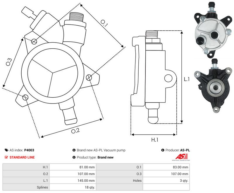 AS-PL P4003 Vacuum Pump, braking system