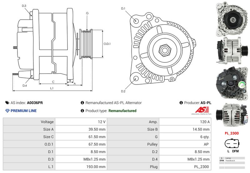 AS-PL A0036PR Alternator