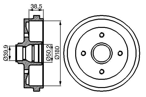 Гальмівний барабан, задня вісь, 39мм, VW, SEAT, AUDI (180*38), Bosch 0986477002