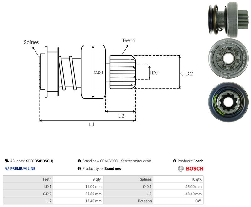 AS-PL SD0135(BOSCH) Freewheel Gear, starter