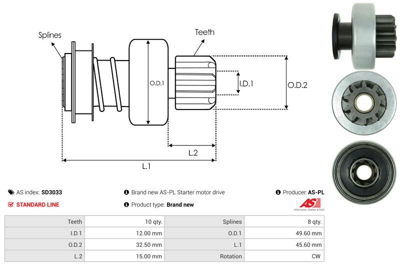 AS-PL SD3033 Freewheel Gear, starter