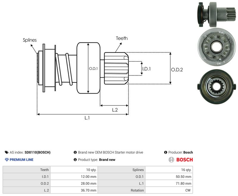 AS-PL SD0110(BOSCH) Freewheel Gear, starter