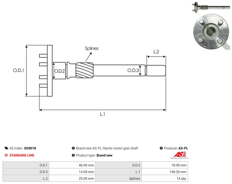 Remondikomplekt, Starter, AS-PL SG9018