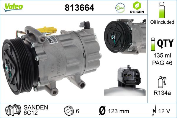 VALEO Compressor, airconditioning 813664