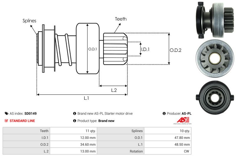 AS-PL SD0149 Freewheel Gear, starter