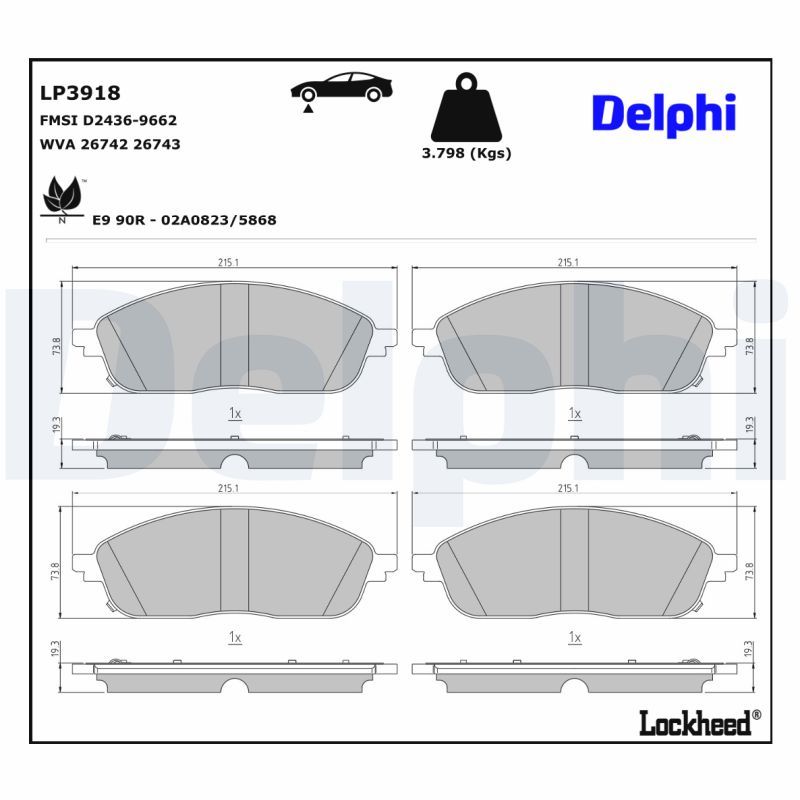 DELPHI LP3918 Brake Pad Set, disc brake