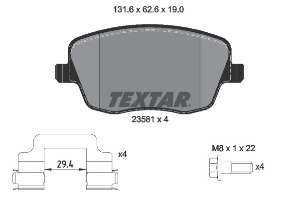 Комплект гальмівних накладок, дискове гальмо, Textar 2358101