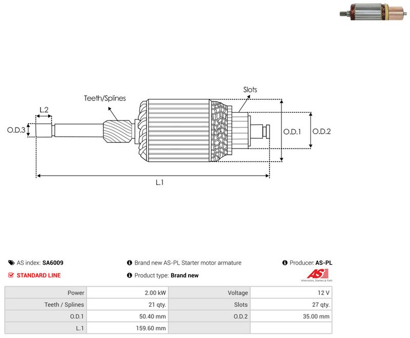 AS-PL SA6009 Armature, starter