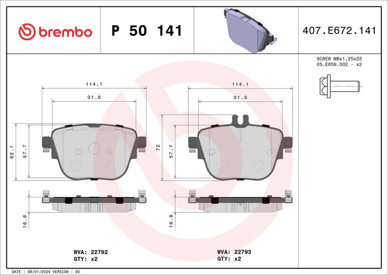 BREMBO Remblokkenset, schijfrem P 50 141