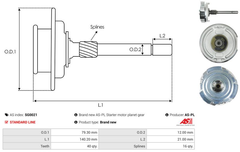Sisehammastega ratas, starteri planetaarrattas, AS-PL SG0021