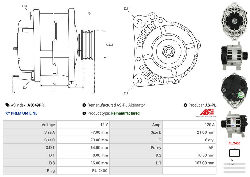 AS-PL A3649PR Alternator