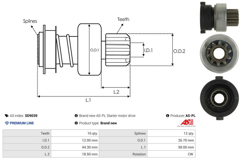 AS-PL SD9039 Freewheel Gear, starter