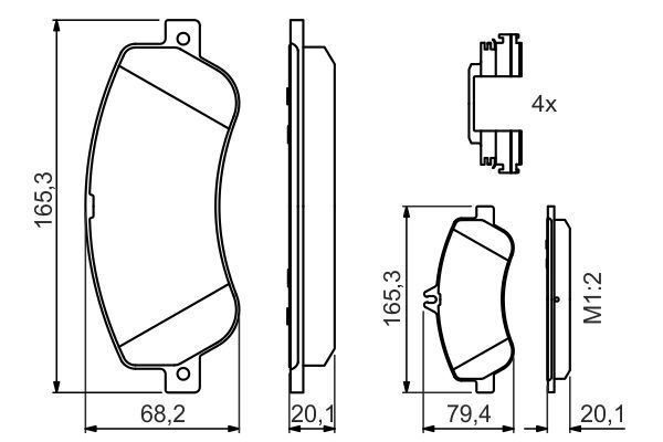 Комплект гальмівних накладок, дискове гальмо, Bosch 0986494648