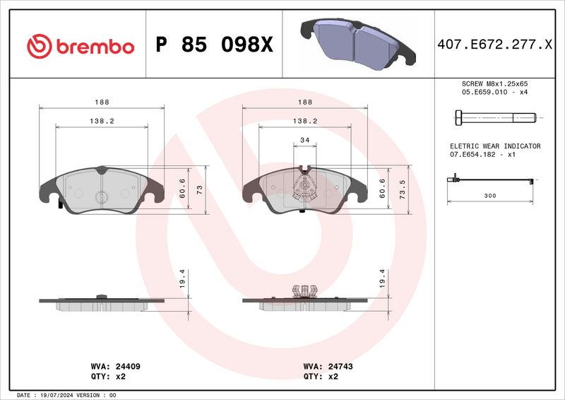 Piduriklotsi komplekt, ketaspidur, BREMBO P 85 098X