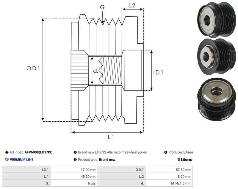 AS-PL AFP6008(LITENS) Alternator Freewheel Clutch