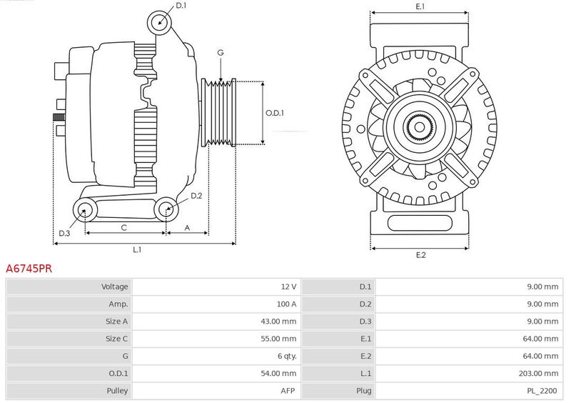 Генератор, Auto Starter A6745PR