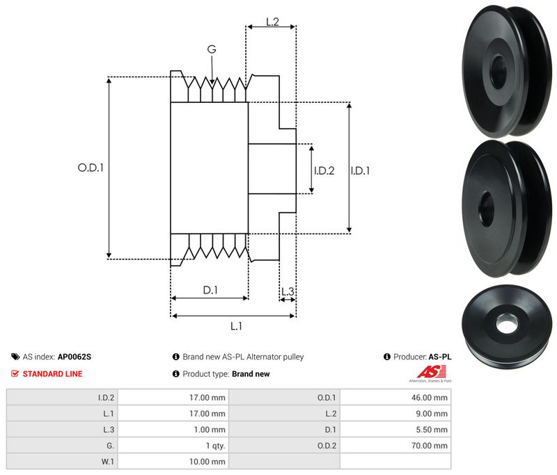 AS-PL AP0062S Belt Pulley, alternator