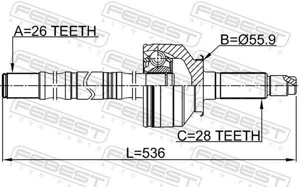 Комплект шарнірів, приводний вал, Febest 2214SOR