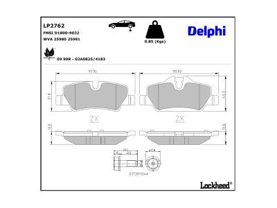 DELPHI LP2762 Brake Pad Set, disc brake