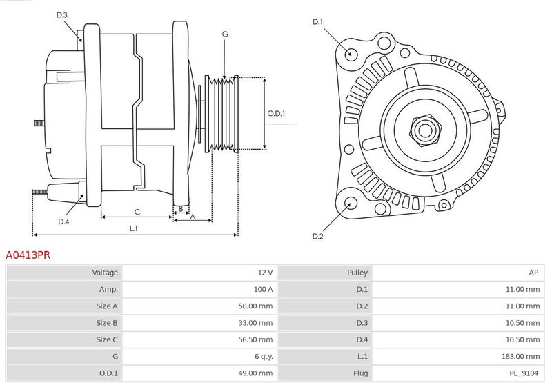 Генератор, Auto Starter A0413PR