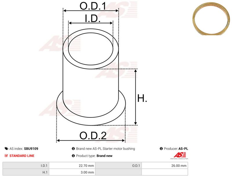 AS-PL SBU9109 Bush, starter shaft