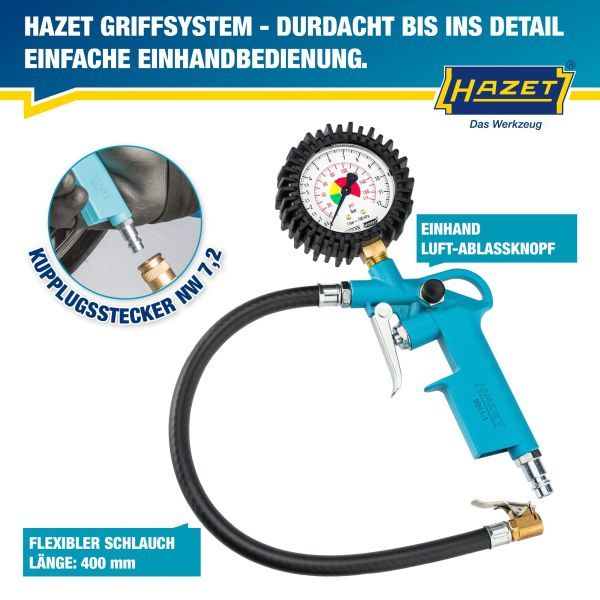 HAZET 9041-1 Compressed-air Tyre Pressure Gauge/Inflator