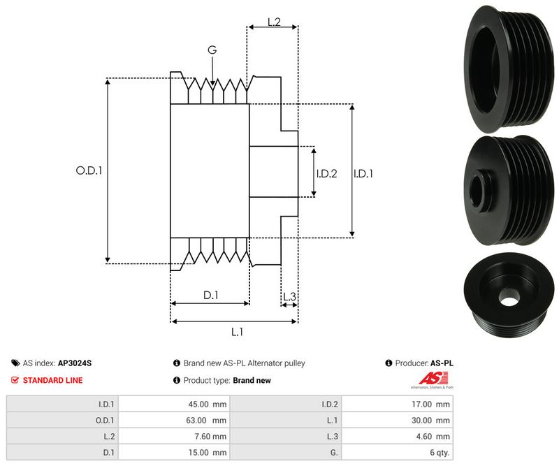 AS-PL AP3024S Belt Pulley, alternator