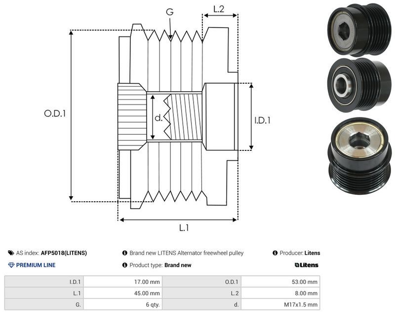 AS-PL AFP5018(LITENS) Alternator Freewheel Clutch