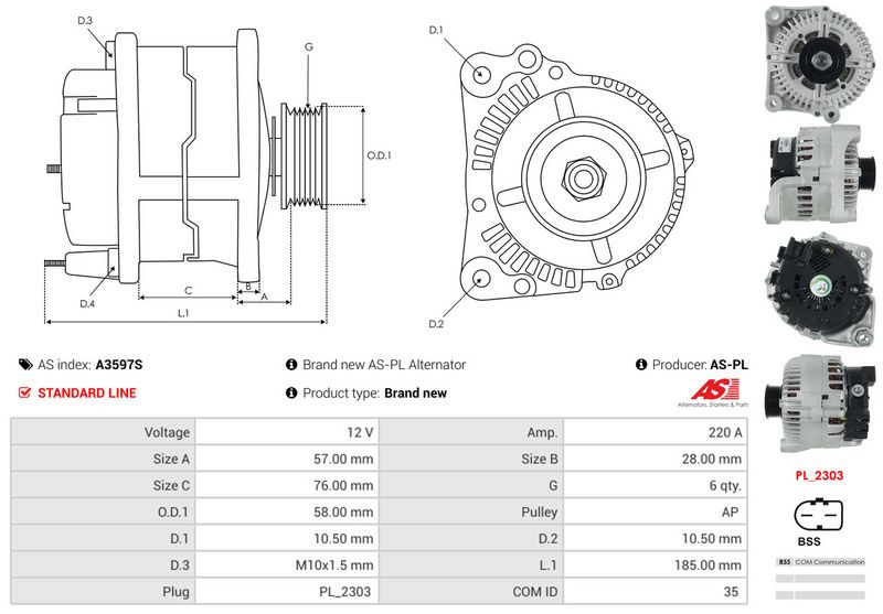 AS-PL A3597S Alternator