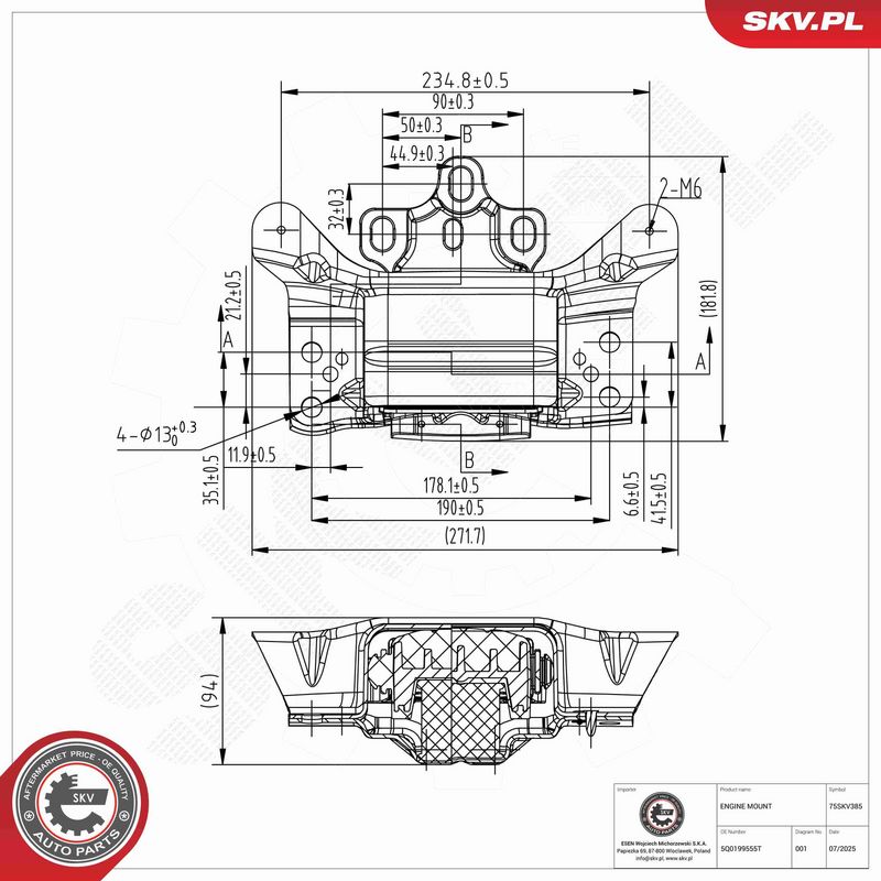 ESEN SKV 75SKV385 Variklio pagalvė