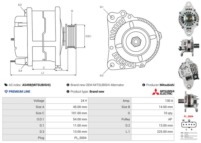 AS-PL A5498(MITSUBISHI) Alternator
