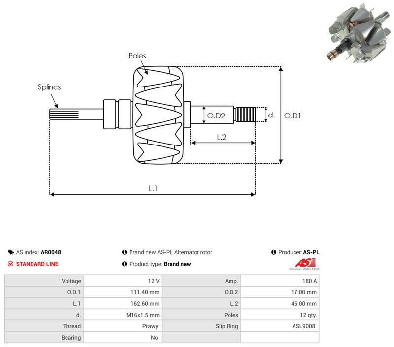 AS-PL AR0048 Rotor, alternator