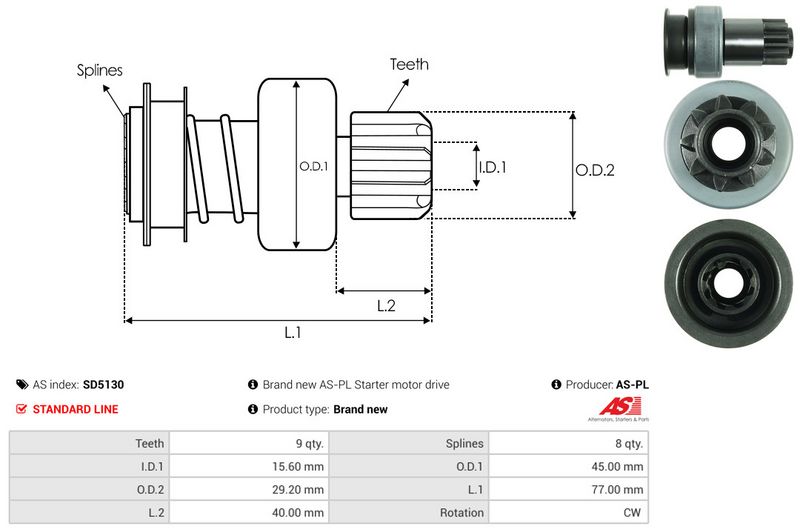 AS-PL SD5130 Freewheel Gear, starter