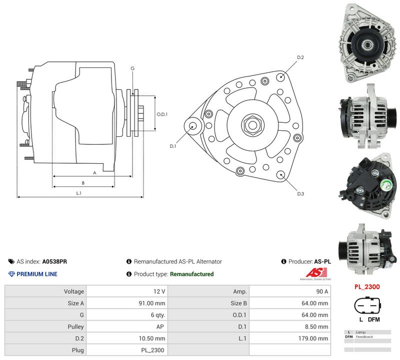 Generaator, AS-PL A0538PR