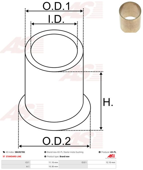 AS-PL SBU9278S Bush, starter shaft