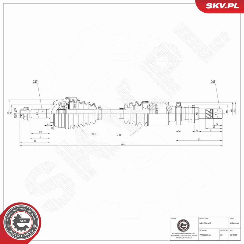 ESEN SKV 40SKV406 Drive Shaft