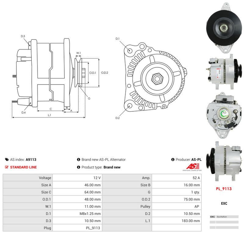 AS-PL A9113 Alternator