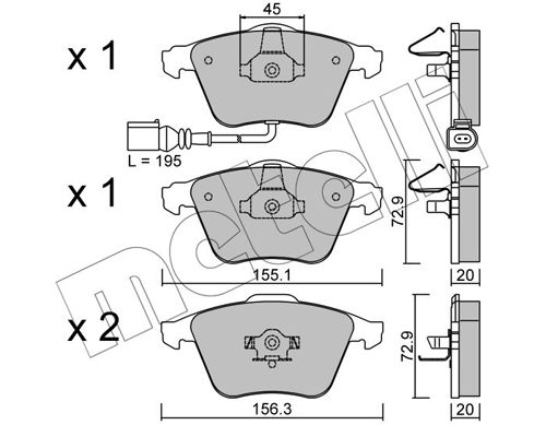 Комплект гальмівних накладок, дискове гальмо, Metelli 22-0549-2