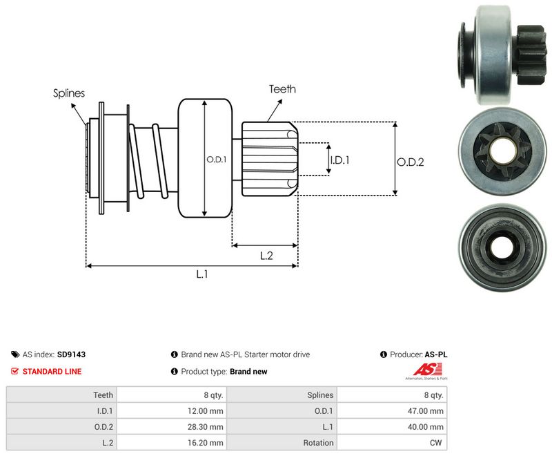 AS-PL SD9143 Freewheel Gear, starter