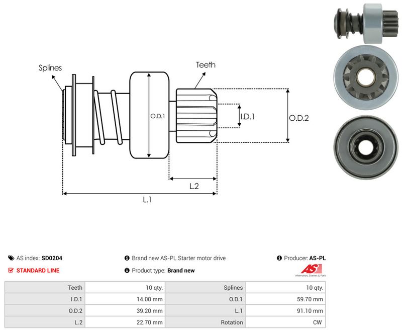AS-PL SD0204 Freewheel Gear, starter