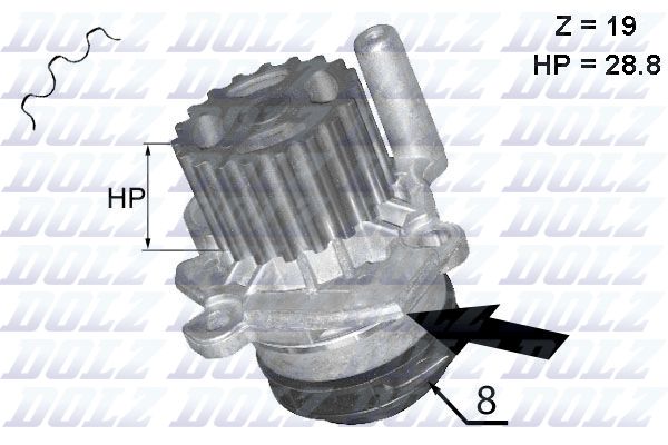 Водяний насос, VAG A1/A3/Altea/Fabia/Octavia/Polo/Golf VI/Caddy III 1.2Tdi/1.4Tfsi/1.6Tdi/2.0Tdi 05.09-, Dolz A224