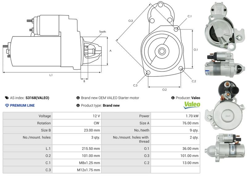 AS-PL S3168(VALEO) Starter