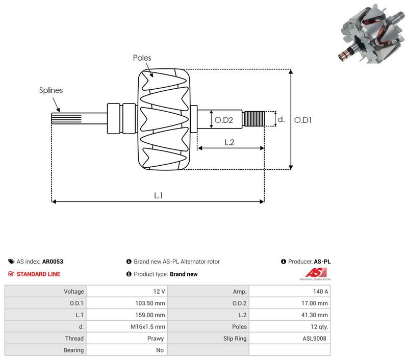 AS-PL AR0053 Rotor, alternator