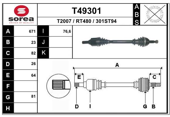 Привід передній лівий L=680 RENAULT Kangoo 09-17, Kangoo 08-17, Megane II 03-09; MERCEDES-BENZ Citan 12-21 8200661555