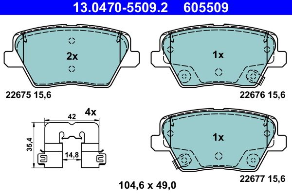 Комплект гальмівних накладок, дискове гальмо, Ate 13.0470-5509.2