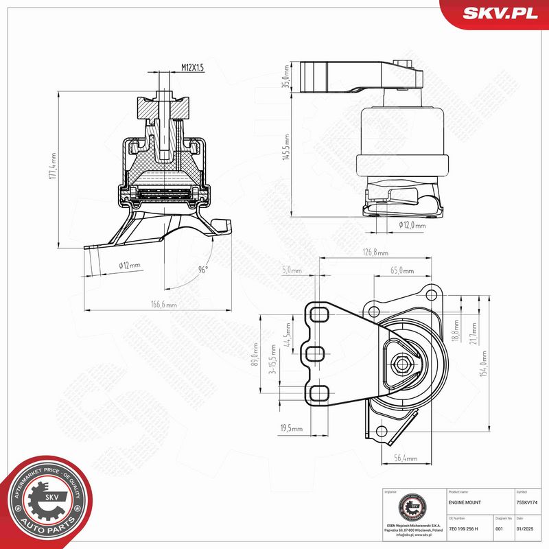 ESEN SKV 75SKV174 Variklio pagalvė