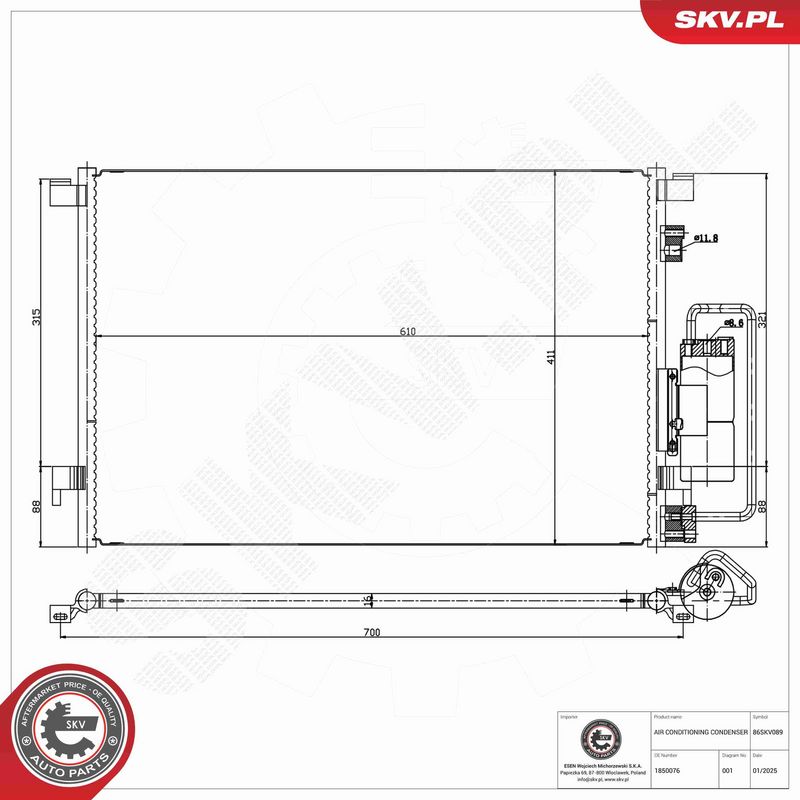 ESEN SKV 86SKV089 Condenser, air conditioning